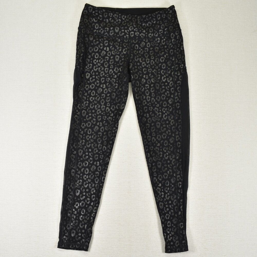 Victorias Secret Sport Knockout Leggings M Black Leopard Print Mesh Side Panel